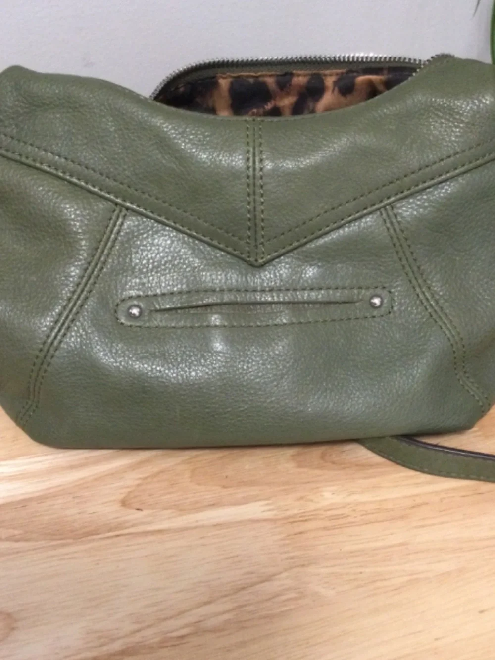 B. Makowsky Olive Green Leather Studded Hobo Crossbody Bag